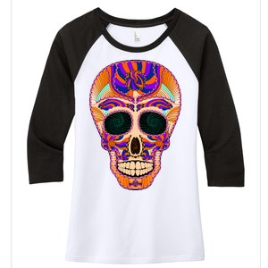 Dia de Muertos Mexican Skull Women's Tri-Blend 3/4-Sleeve Raglan Shirt