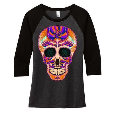 Dia de Muertos Mexican Skull Women's Tri-Blend 3/4-Sleeve Raglan Shirt