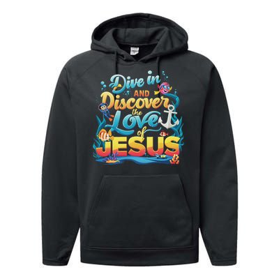 Dive In And Discover The Love Of Jesus Scuba Diving Vbs 2024 Performance Fleece Hoodie