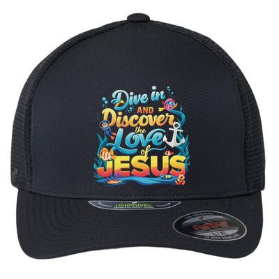 Dive In And Discover The Love Of Jesus Scuba Diving Vbs 2024 Flexfit Unipanel Trucker Cap