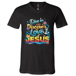 Dive In And Discover The Love Of Jesus Scuba Diving Vbs 2024 V-Neck T-Shirt