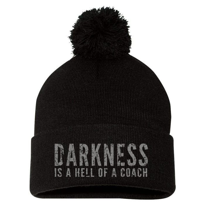 Darkness Is A Hell Of A Coach Bold Text Based Pom Pom 12in Knit Beanie