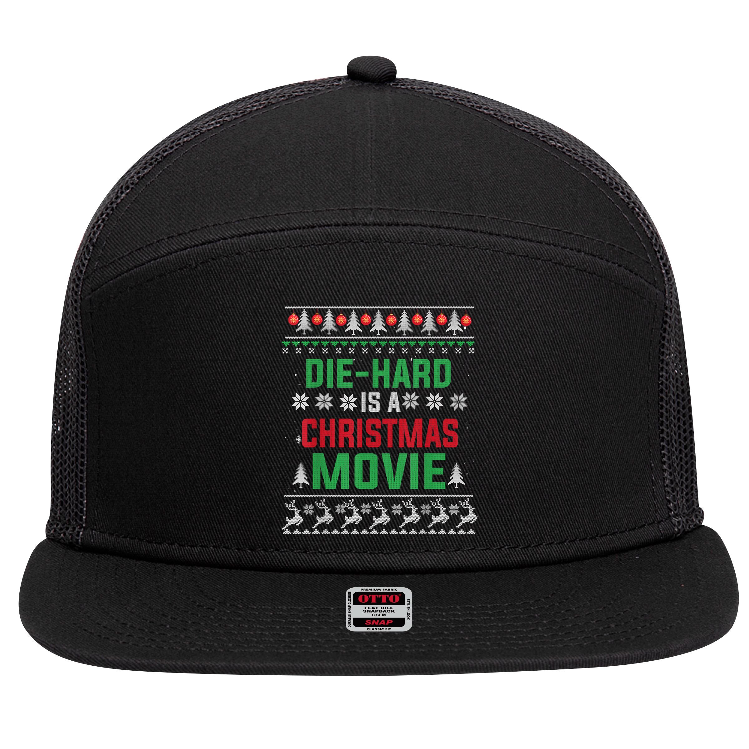 Diehard Is A Christmas Movie Funny Ugly Christmas 7 Panel Mesh Trucker Snapback Hat
