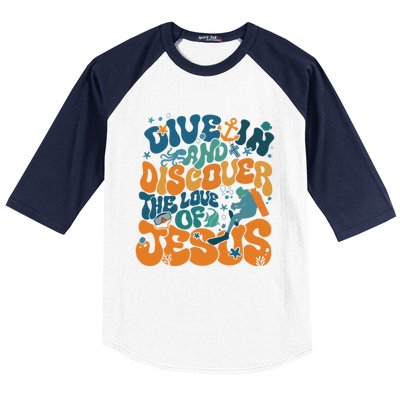 Dive In And Discover The Love Of Jesus Scuba Diving Vbs 2024 Funny Gift Baseball Sleeve Shirt