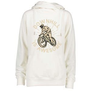 Downhill Is Awesome Meaningful Gift Mountain Biking Great Gift Womens Funnel Neck Pullover Hood