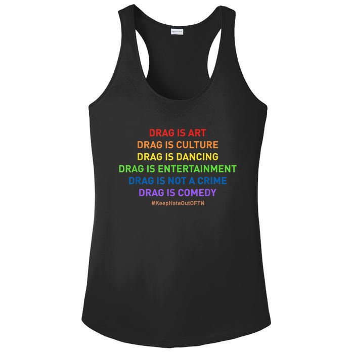 Drag Is Art Drag Is Culture Drag Is Not A Crime LGBT Pride Ladies PosiCharge Competitor Racerback Tank