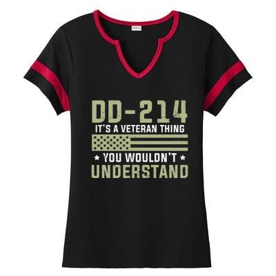 DD214 It's A Veteran Thing You Wouldn't Understand USA Flag Ladies Halftime Notch Neck Tee