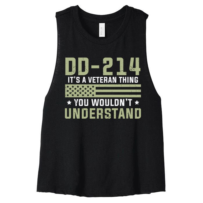 DD214 It's A Veteran Thing You Wouldn't Understand USA Flag Women's Racerback Cropped Tank