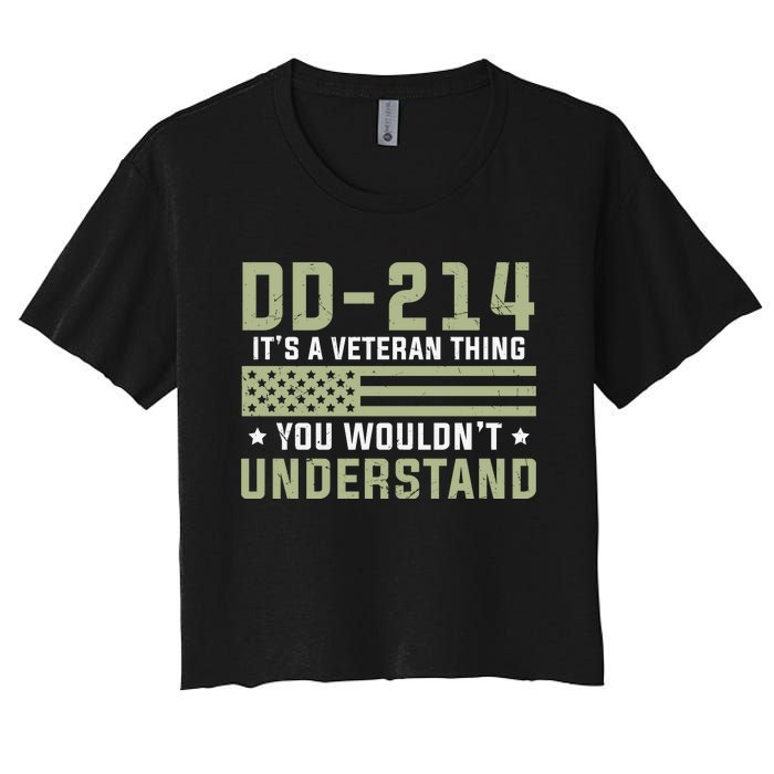 DD214 It's A Veteran Thing You Wouldn't Understand USA Flag Women's Crop Top Tee