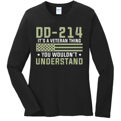 DD214 It's A Veteran Thing You Wouldn't Understand USA Flag Ladies Long Sleeve Shirt