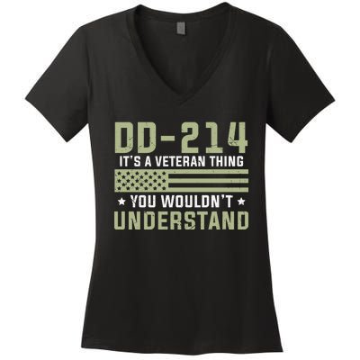 DD214 It's A Veteran Thing You Wouldn't Understand USA Flag Women's V-Neck T-Shirt