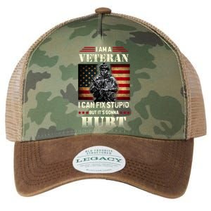 Distressed I Am A Veteran I Can Fix Stupid Veterans Day Legacy Tie Dye Trucker Hat