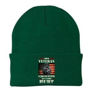 Distressed I Am A Veteran I Can Fix Stupid Veterans Day Knit Cap Winter Beanie