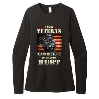 Distressed I Am A Veteran I Can Fix Stupid Veterans Day Womens CVC Long Sleeve Shirt