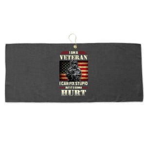 Distressed I Am A Veteran I Can Fix Stupid Veterans Day Large Microfiber Waffle Golf Towel