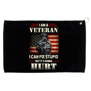 Distressed I Am A Veteran I Can Fix Stupid Veterans Day Grommeted Golf Towel