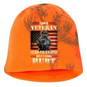 Distressed I Am A Veteran I Can Fix Stupid Veterans Day Kati - Camo Knit Beanie