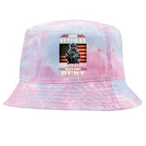 Distressed I Am A Veteran I Can Fix Stupid Veterans Day Tie-Dyed Bucket Hat