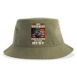 Distressed I Am A Veteran I Can Fix Stupid Veterans Day Sustainable Bucket Hat