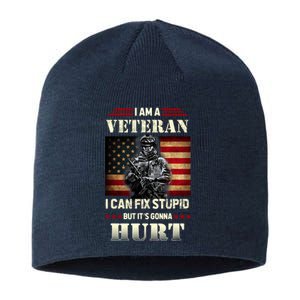 Distressed I Am A Veteran I Can Fix Stupid Veterans Day Sustainable Beanie