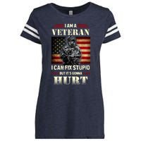 Distressed I Am A Veteran I Can Fix Stupid Veterans Day Enza Ladies Jersey Football T-Shirt