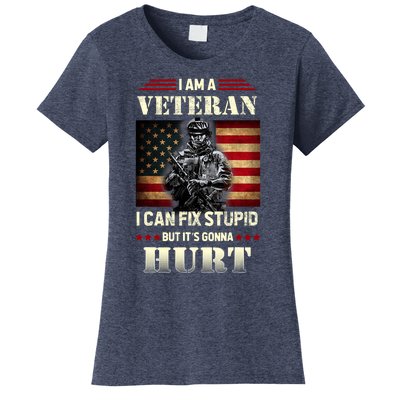 Distressed I Am A Veteran I Can Fix Stupid Veterans Day Women's T-Shirt