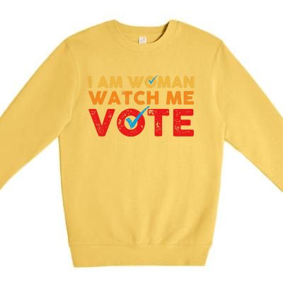 Distressed I Am Woman Watch Me Vote Premium Crewneck Sweatshirt