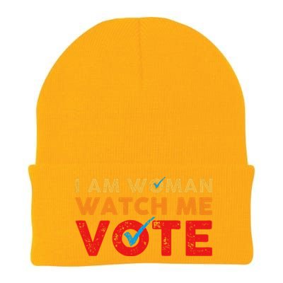 Distressed I Am Woman Watch Me Vote Knit Cap Winter Beanie