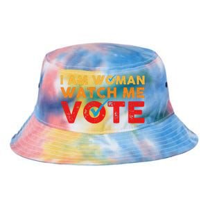 Distressed I Am Woman Watch Me Vote Tie Dye Newport Bucket Hat