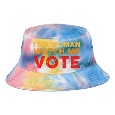 Distressed I Am Woman Watch Me Vote Tie Dye Newport Bucket Hat