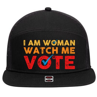 Distressed I Am Woman Watch Me Vote 7 Panel Mesh Trucker Snapback Hat