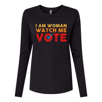 Distressed I Am Woman Watch Me Vote Womens Cotton Relaxed Long Sleeve T-Shirt