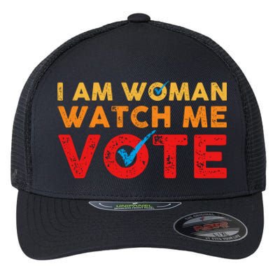 Distressed I Am Woman Watch Me Vote Flexfit Unipanel Trucker Cap