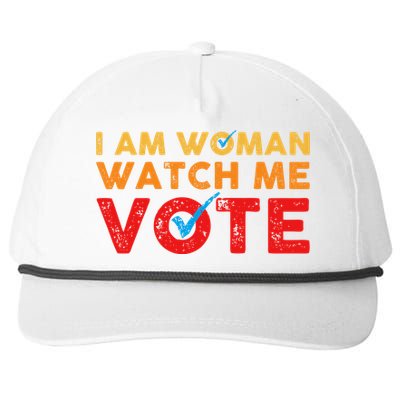 Distressed I Am Woman Watch Me Vote Snapback Five-Panel Rope Hat