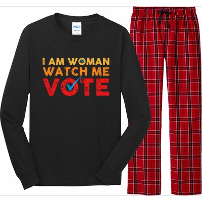 Distressed I Am Woman Watch Me Vote Long Sleeve Pajama Set