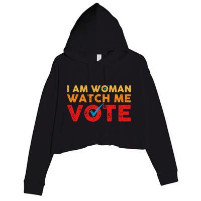 Distressed I Am Woman Watch Me Vote Crop Fleece Hoodie