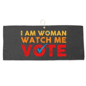 Distressed I Am Woman Watch Me Vote Large Microfiber Waffle Golf Towel