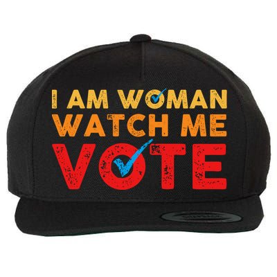 Distressed I Am Woman Watch Me Vote Wool Snapback Cap