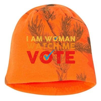 Distressed I Am Woman Watch Me Vote Kati - Camo Knit Beanie