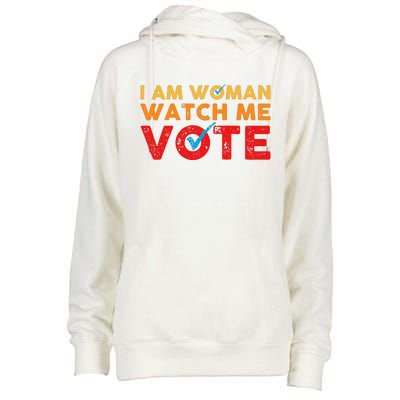 Distressed I Am Woman Watch Me Vote Womens Funnel Neck Pullover Hood