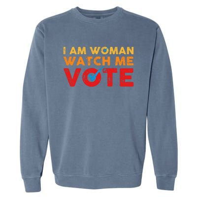 Distressed I Am Woman Watch Me Vote Garment-Dyed Sweatshirt