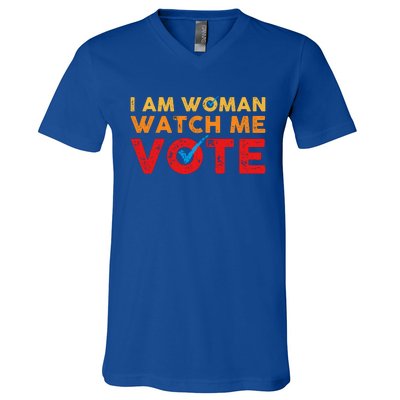 Distressed I Am Woman Watch Me Vote V-Neck T-Shirt