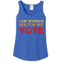 Distressed I Am Woman Watch Me Vote Ladies Essential Tank