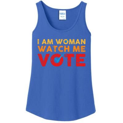 Distressed I Am Woman Watch Me Vote Ladies Essential Tank