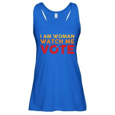 Distressed I Am Woman Watch Me Vote Ladies Essential Flowy Tank