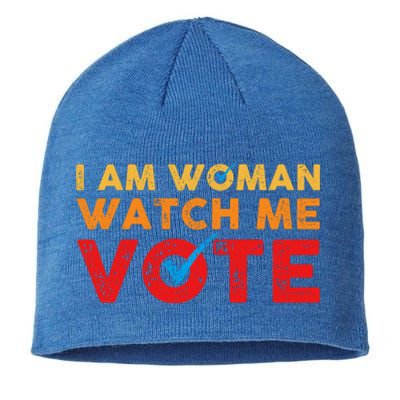 Distressed I Am Woman Watch Me Vote Sustainable Beanie