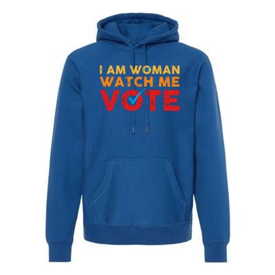 Distressed I Am Woman Watch Me Vote Premium Hoodie