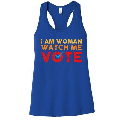 Distressed I Am Woman Watch Me Vote Women's Racerback Tank