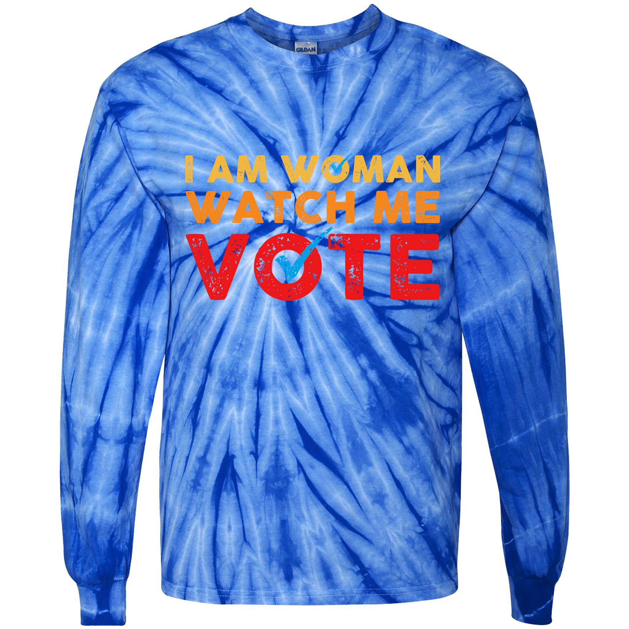 Distressed I Am Woman Watch Me Vote Tie-Dye Long Sleeve Shirt