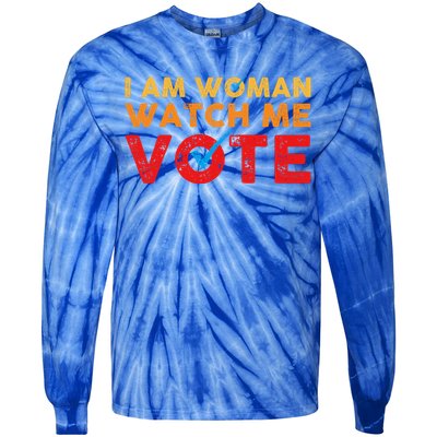 Distressed I Am Woman Watch Me Vote Tie-Dye Long Sleeve Shirt